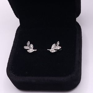 Sterling silver, sparkling, petite leaf, vine stud earrings inlaid zircon S925